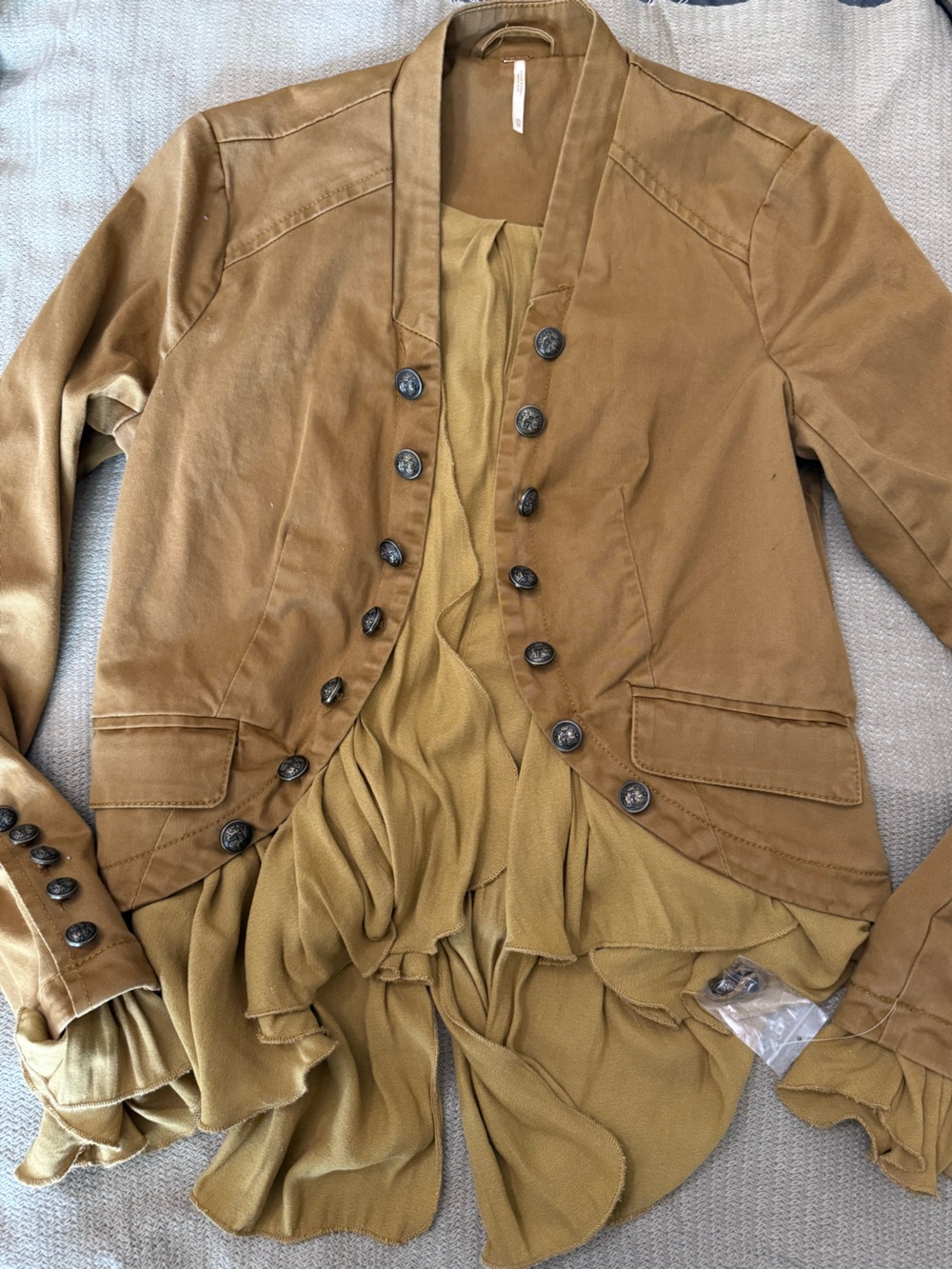 Free People Mustard-Tan Button-Front Utility Jacket